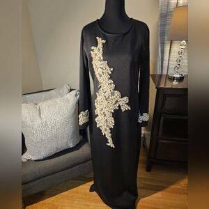 Elegant Black Dress with Cream Embellishments